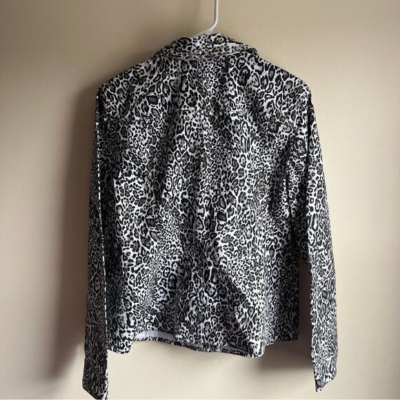 Chicos Classic Cheetah Peplum Button Denim Jacket Heatherstone Taupe NWT - Picture 4 of 5